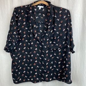 Abound flamingo button down lapel blouse XXL